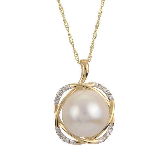 PearLustre by Imperial 14k Gold Freshwater Cultured Windsor Pearl & Diamond Accent Pendant Necklace, Womens Product Image