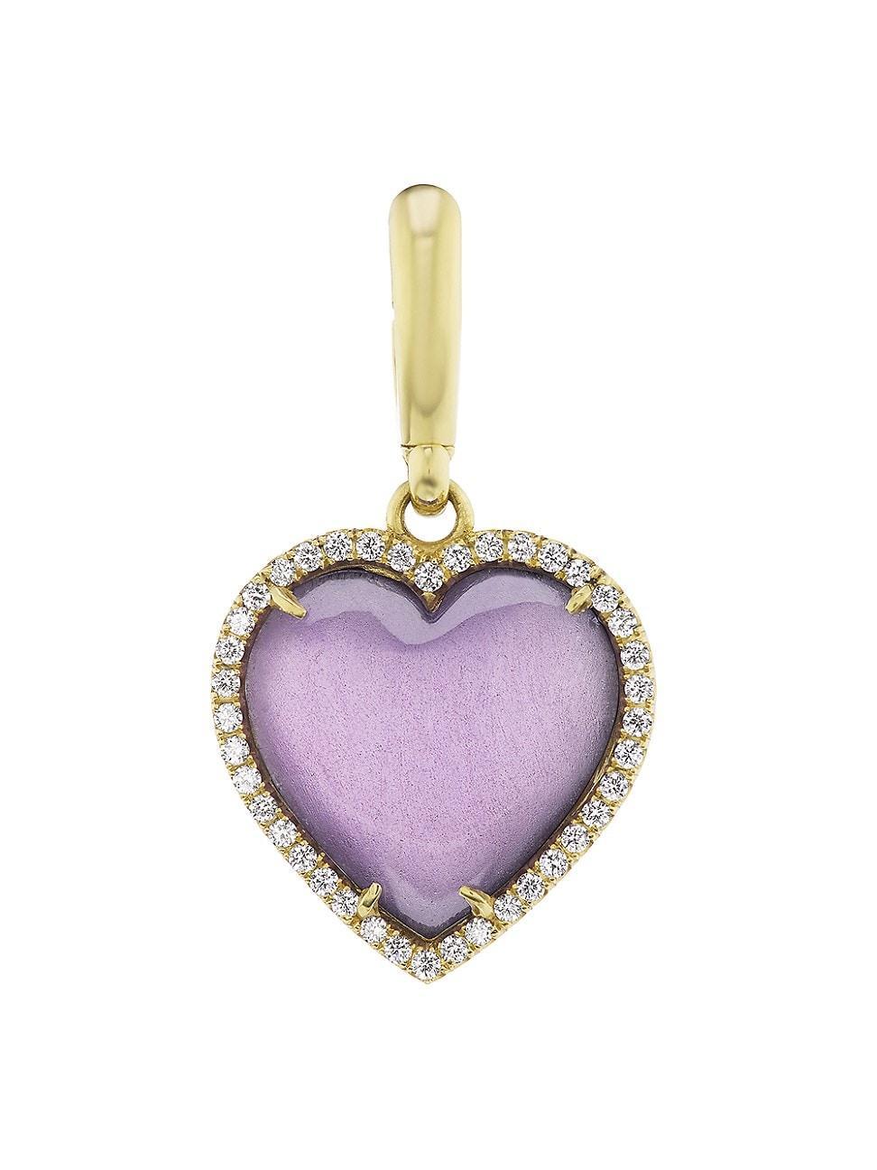 Womens 18K Yellow Gold, Diamond & Amethyst Heart Charm Product Image