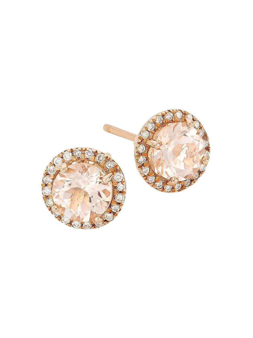 Womens 14K Rose Gold, Morganite, & 0.16 TCW Diamond Halo Stud Earrings Product Image