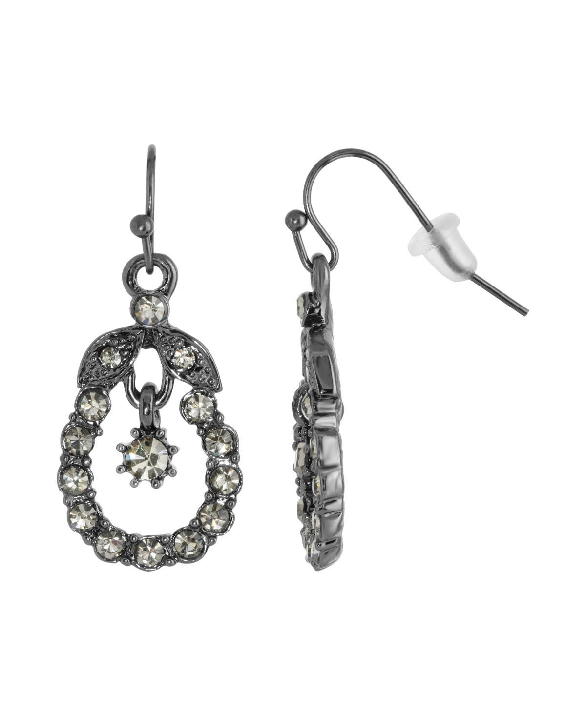 1928 Jet Black Simulated Crystal Caged Drop Earrings, Womens, Grey Product Image