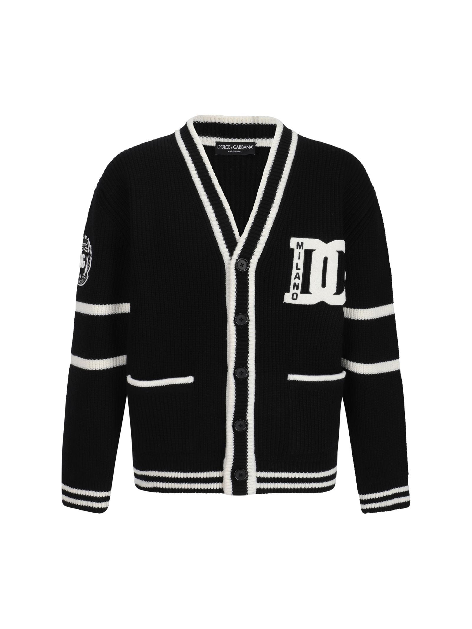 Intarsia-knit Cardigan In Nero Product Image