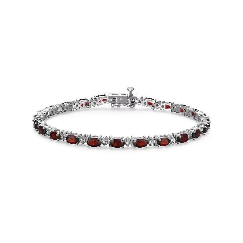 Sterling Silver Birthstone Diamond Accent Tennis Bracelet, Womens Genuine Red January Product Image