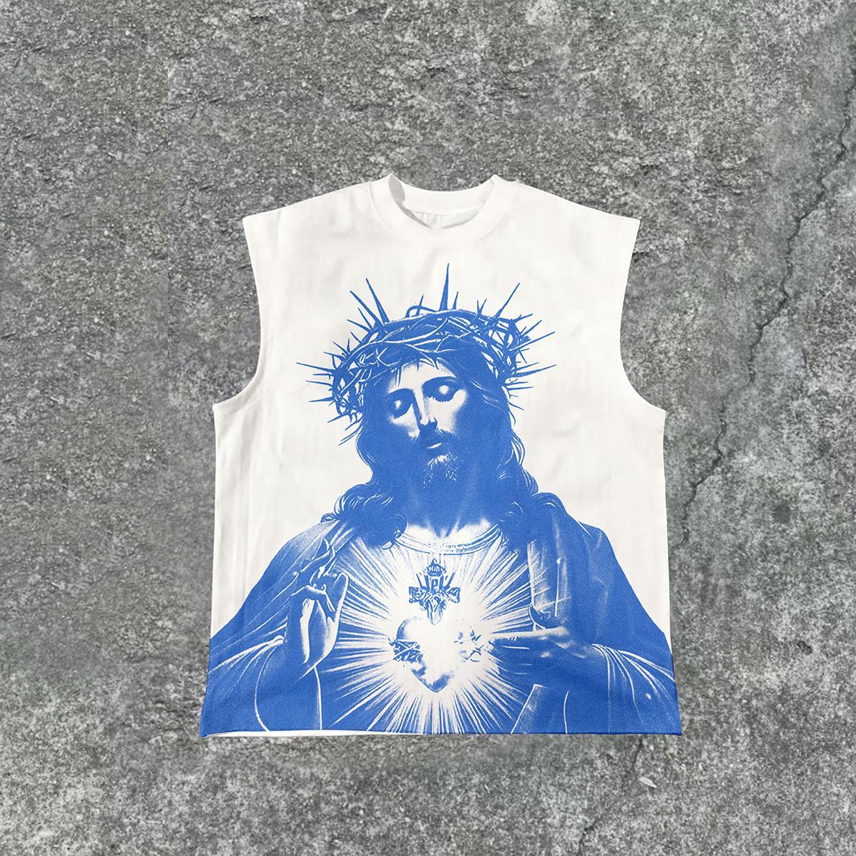 Vintage Jesus Print Cotton Tank Top Product Image