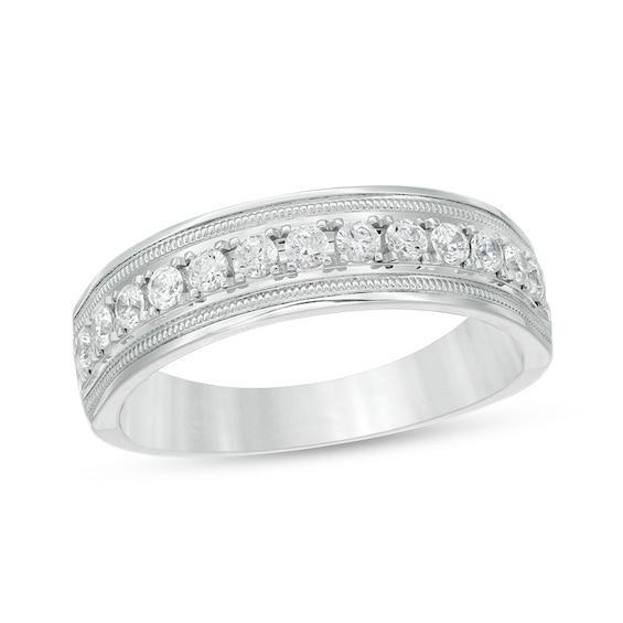 Men's 1/2 CT. T.w. Diamond Vintage-Style Wedding Band in 10K White Gold Product Image