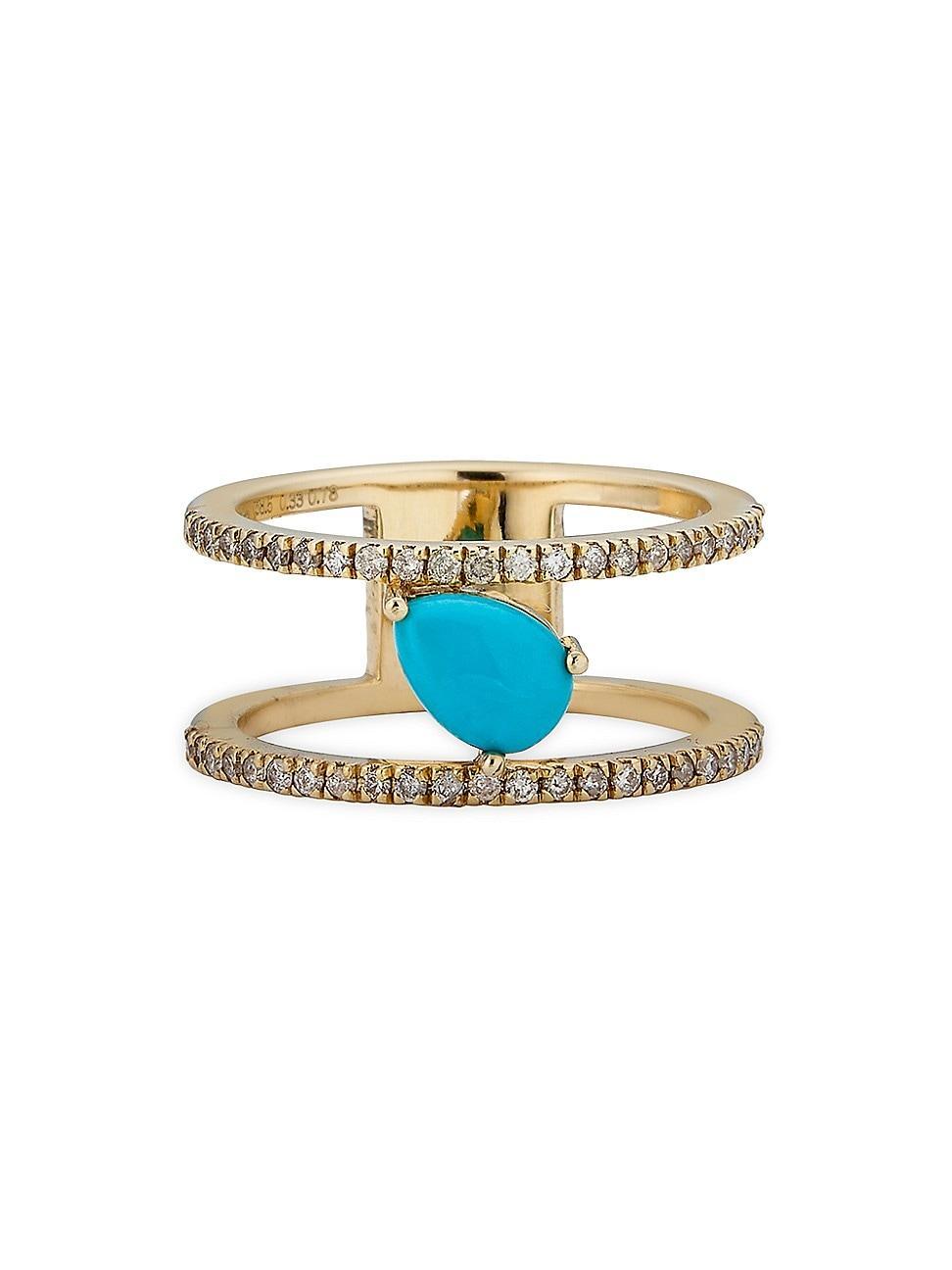 Womens 14K Yellow Gold, Sleeping Beauty Turquoise & 0.33 TCW Diamond Ring Product Image