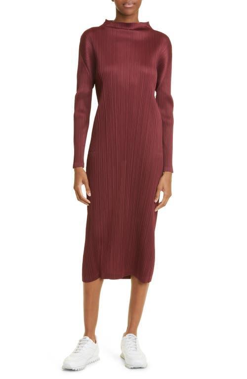 Pleats Please Issey Miyake Monthly Colors October Pleated Long Sleeve Midi Dress Product Image