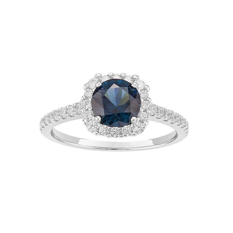 PRIMROSE Sterling Silver Cubic Zirconia Square Halo Ring, Womens Sterling Silver Blue Product Image