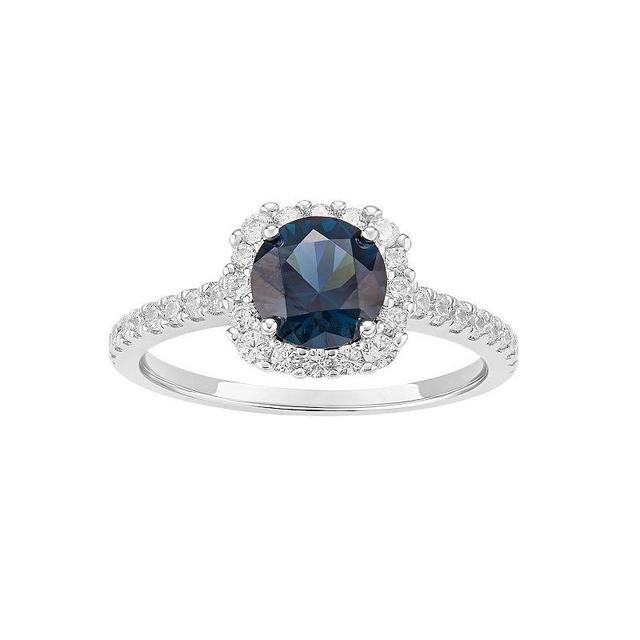 PRIMROSE Sterling Silver Cubic Zirconia Square Halo Ring, Womens Blue Product Image