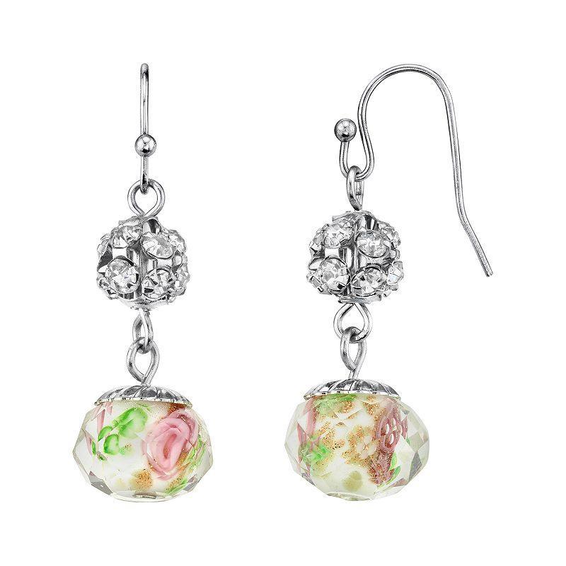 1928 Bead & Simulated Crystal Drop Earrings, Womens, White Product Image