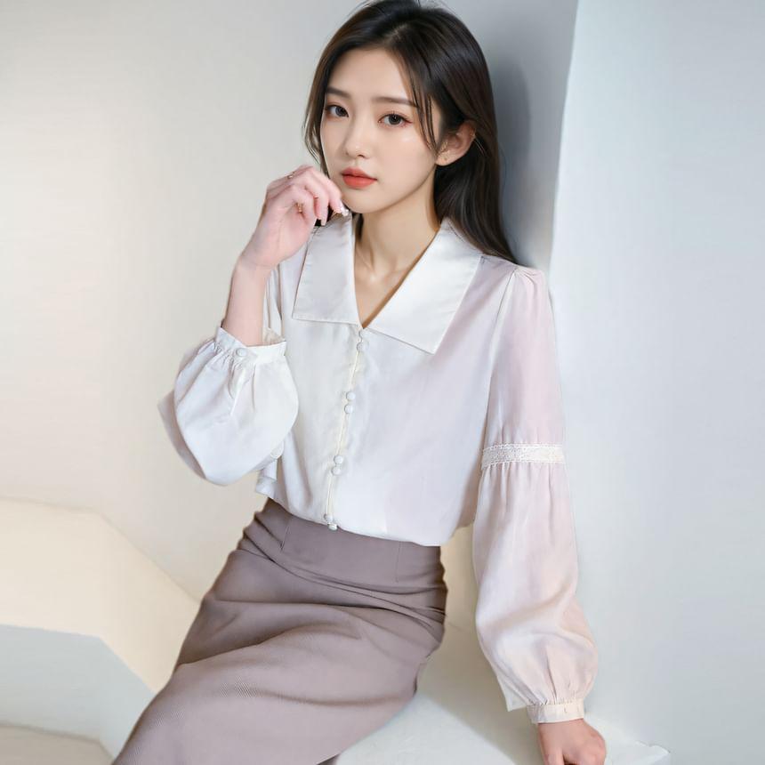 Long-Sleeve Plain Blouse Product Image