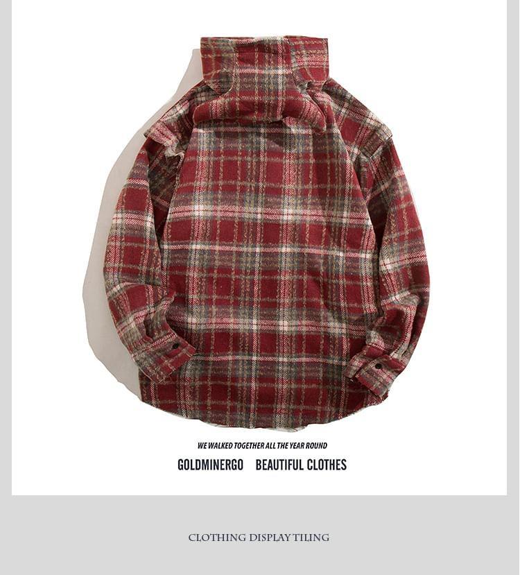 Plaid Hooded Zip-Up Jacket Product Image