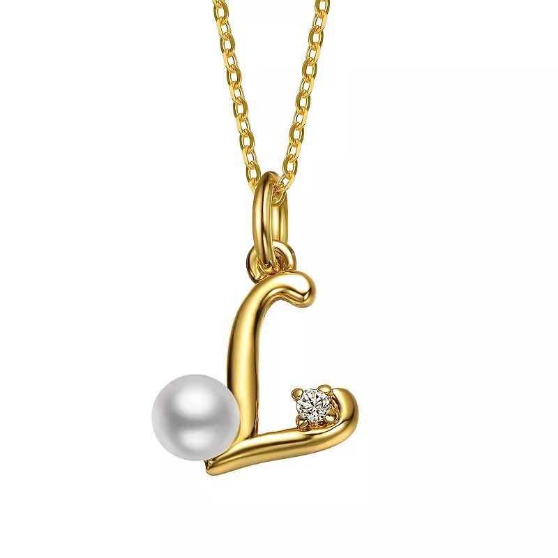 14k Gold Plated Simulated Pearl Initial Pendant Necklace, Womens Yellow Product Image