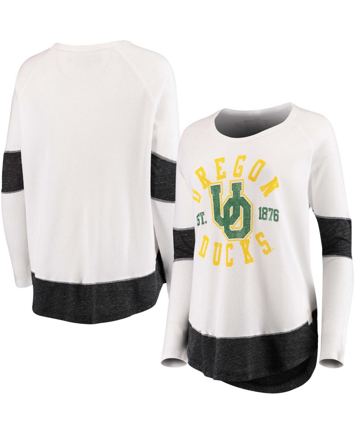 Womens Original Retro Brand White Oregon Ducks Contrast Boyfriend Raglan Thermal Long Sleeve T-Shirt UOO White Product Image