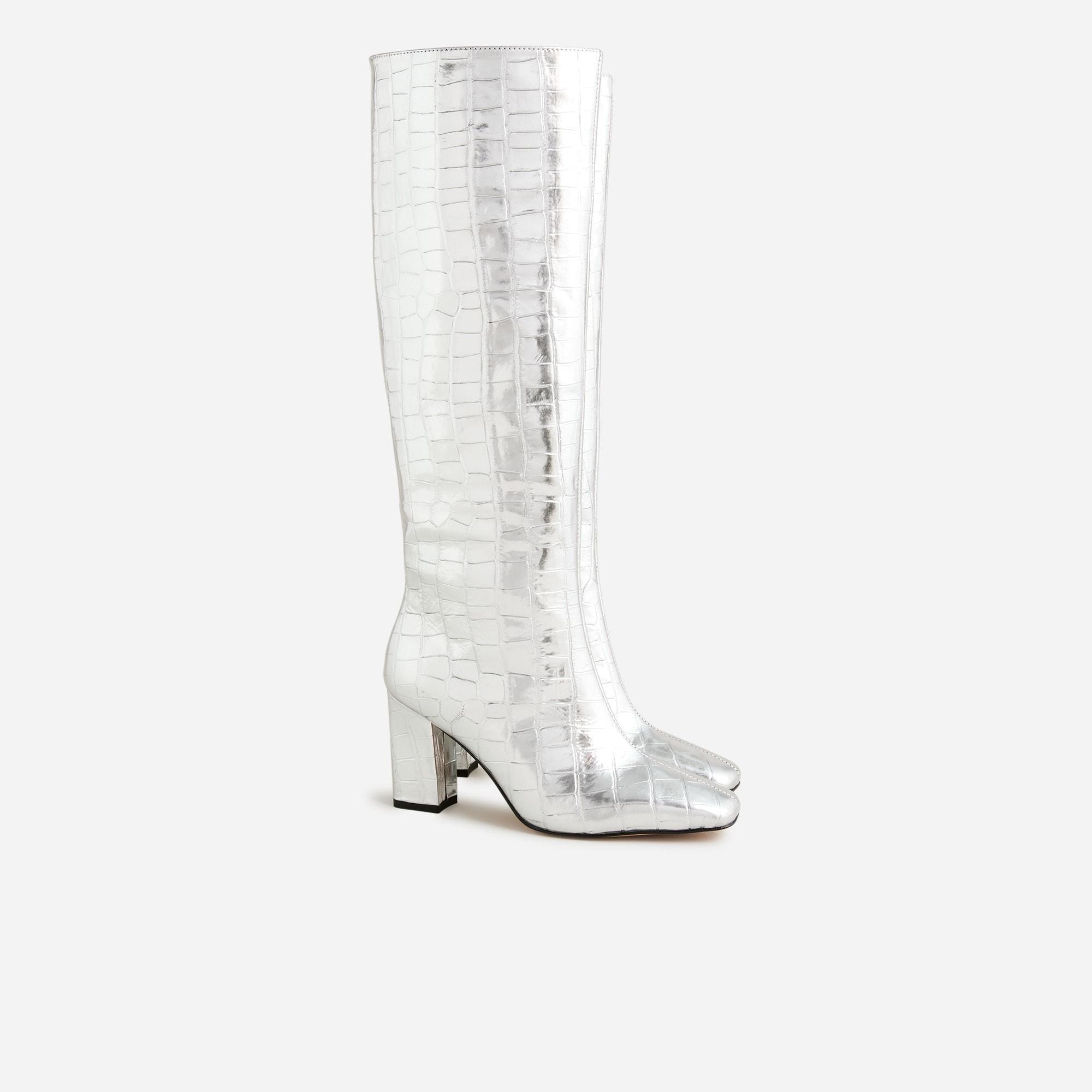 Collection limited-edition knee-high boots in croc-embossed metallic leather Product Image