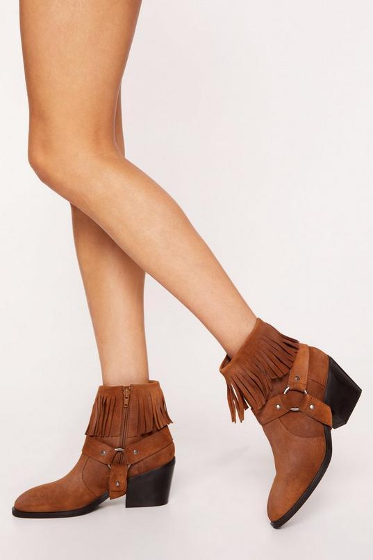 Tarnished Suede Fringe Harness Ankle Cowboy Boots product image