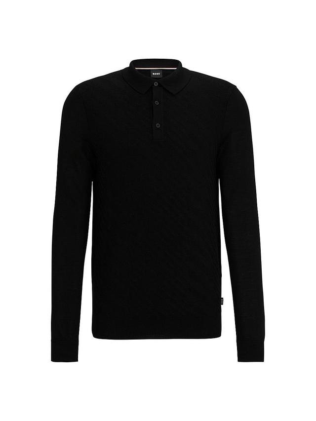 Mens Wool-Blend Polo T-Shirt with Graphic Jacquard Structure Product Image