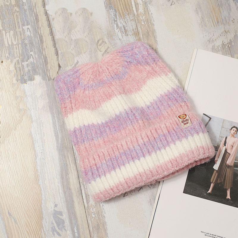 Cat Ear Striped Knit Beanie Product Image