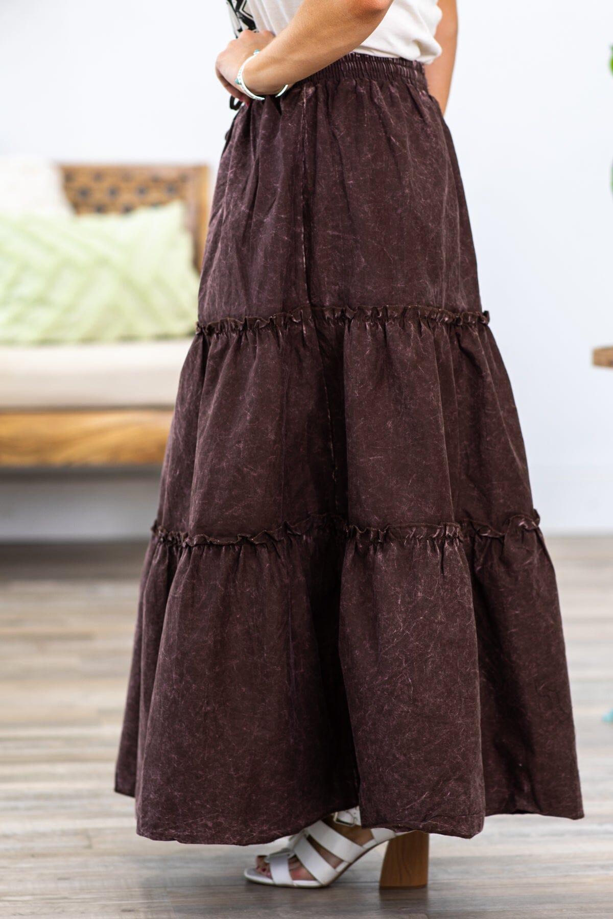 Brown Washed Elastic Waist Maxi Skirt Product Image