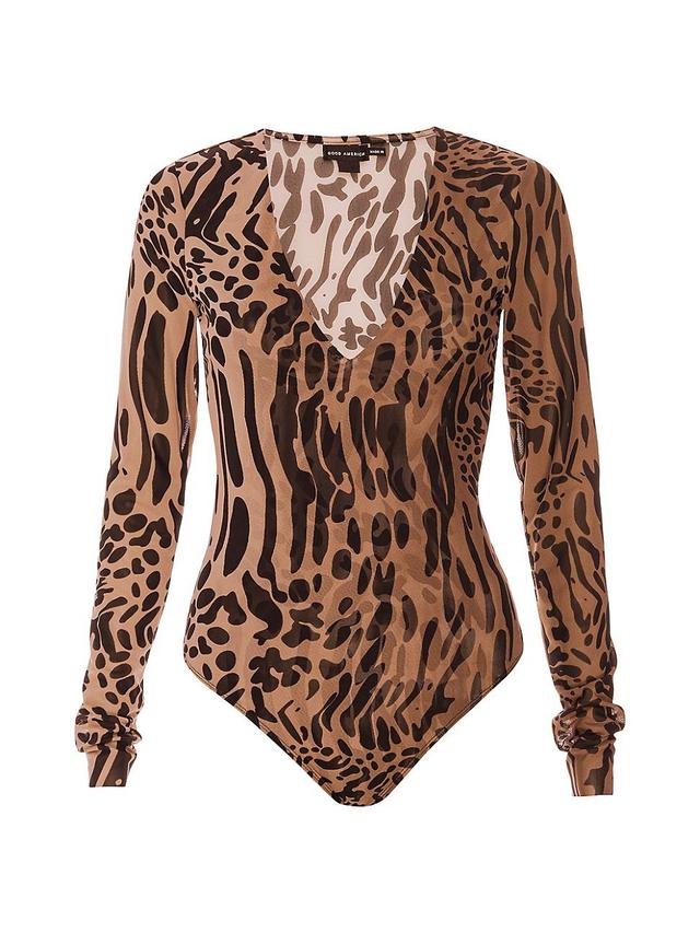 Womens Leopard Mesh Bodysuit Product Image