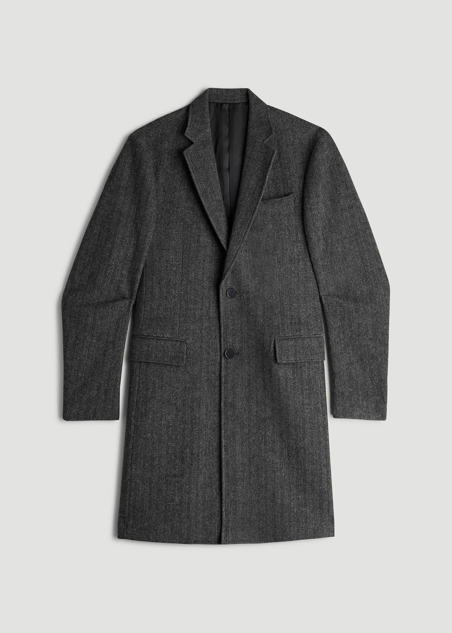 Wool Coat for Tall Men in Grey and Black Herringbone Product Image