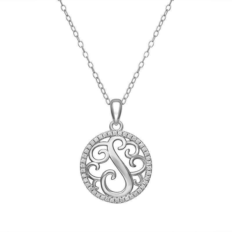 PRIMROSE Sterling Silver Cubic Zirconia Initial Pendant Necklace, Womens Grey Product Image