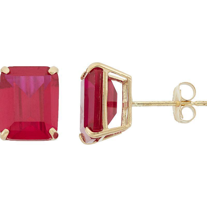 Designs by Gioelli 10k Gold Lab-Created Ruby Emerald Cut Solitaire Stud Earrings, Womens, Red Product Image