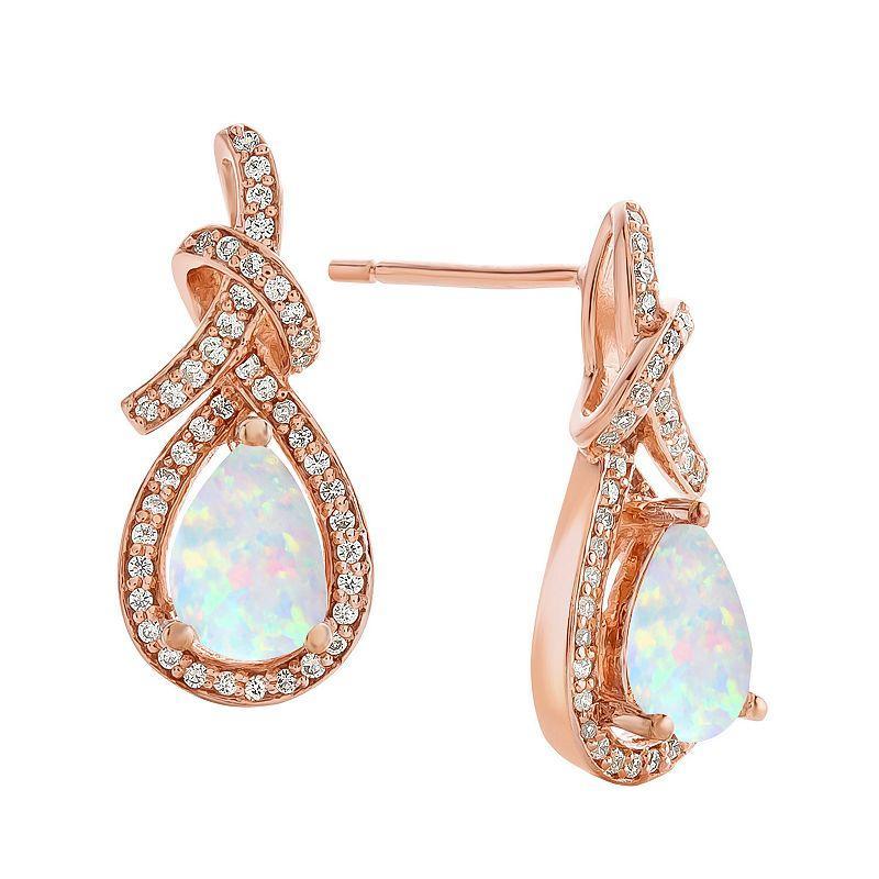 14k Rose Gold Flash-Plated Lab-Created Opal Stud Earrings, Womens Product Image