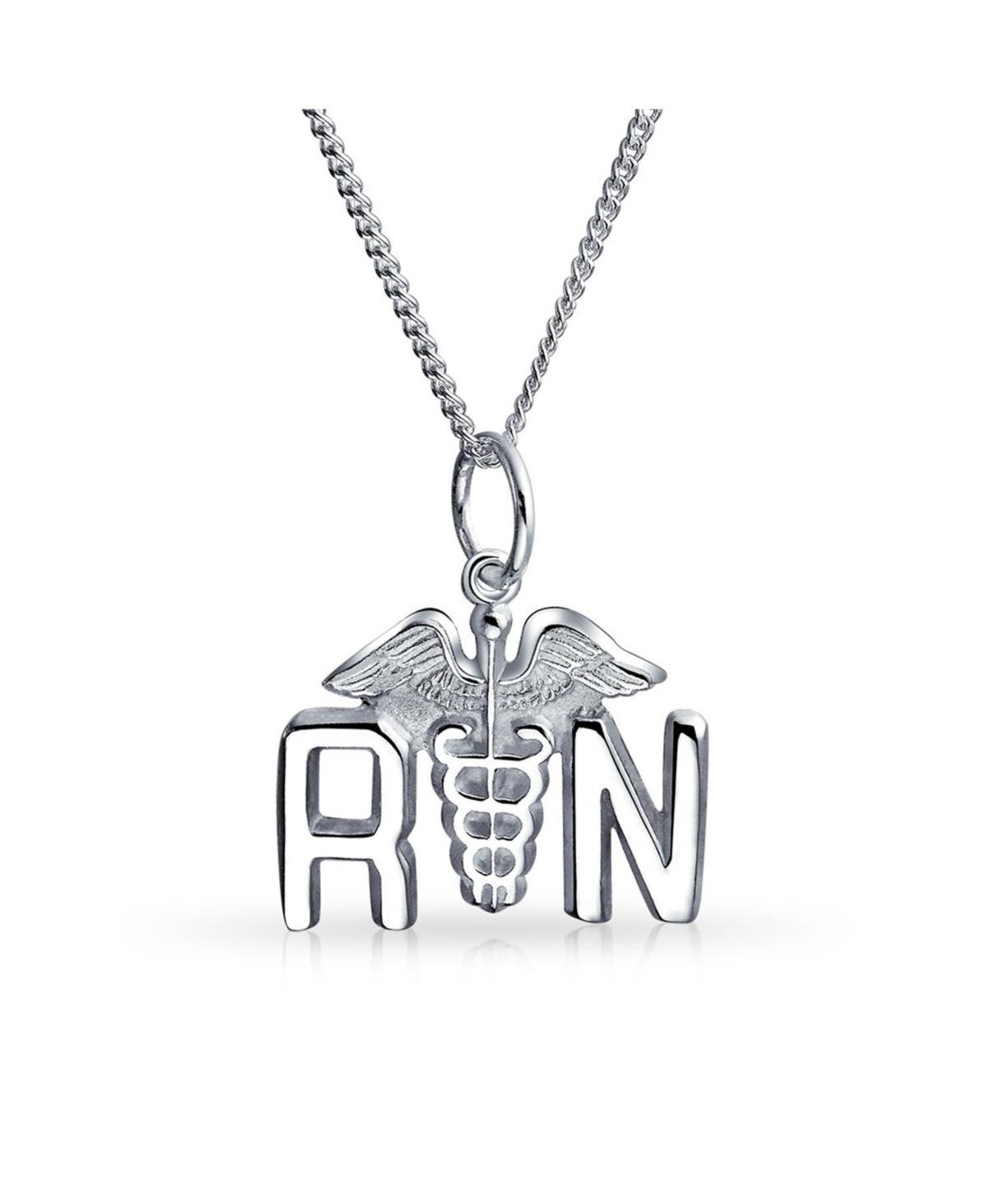 Bling Jewelry Angel Wings Stethoscope Symbol of Registered Rn Nurse Caduceus Pendant Necklace For Women Graduation .925 Sterling Silver Product Image