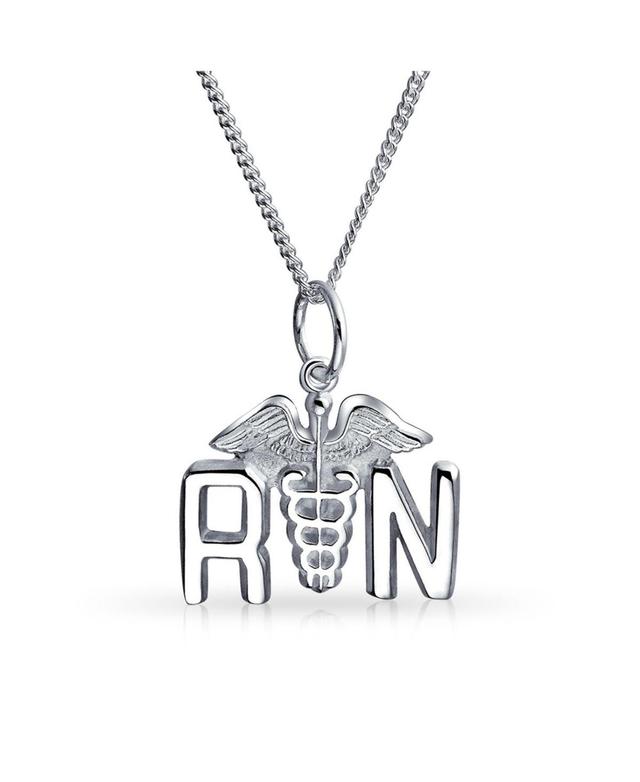 Bling Jewelry Angel Wings Stethoscope Symbol of Registered Rn Nurse Caduceus Pendant Necklace For Women Graduation .925 Sterling Silver Product Image