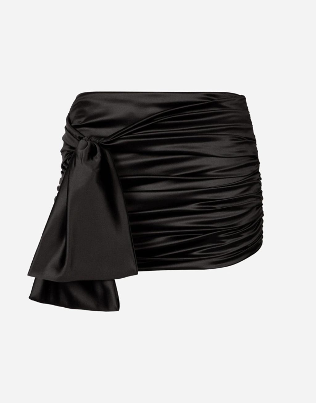 Short Draped Satin Skirt With Side Bow In Black Product Image