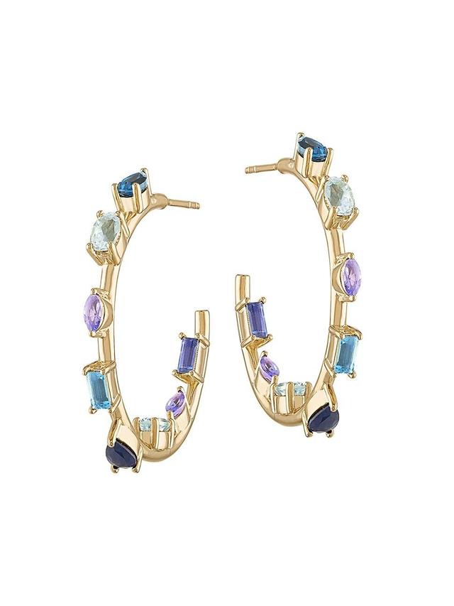 Womens Rock Goddess 14K Yellow Gold & Blue Sapphire Mini Hoop Earrings Product Image