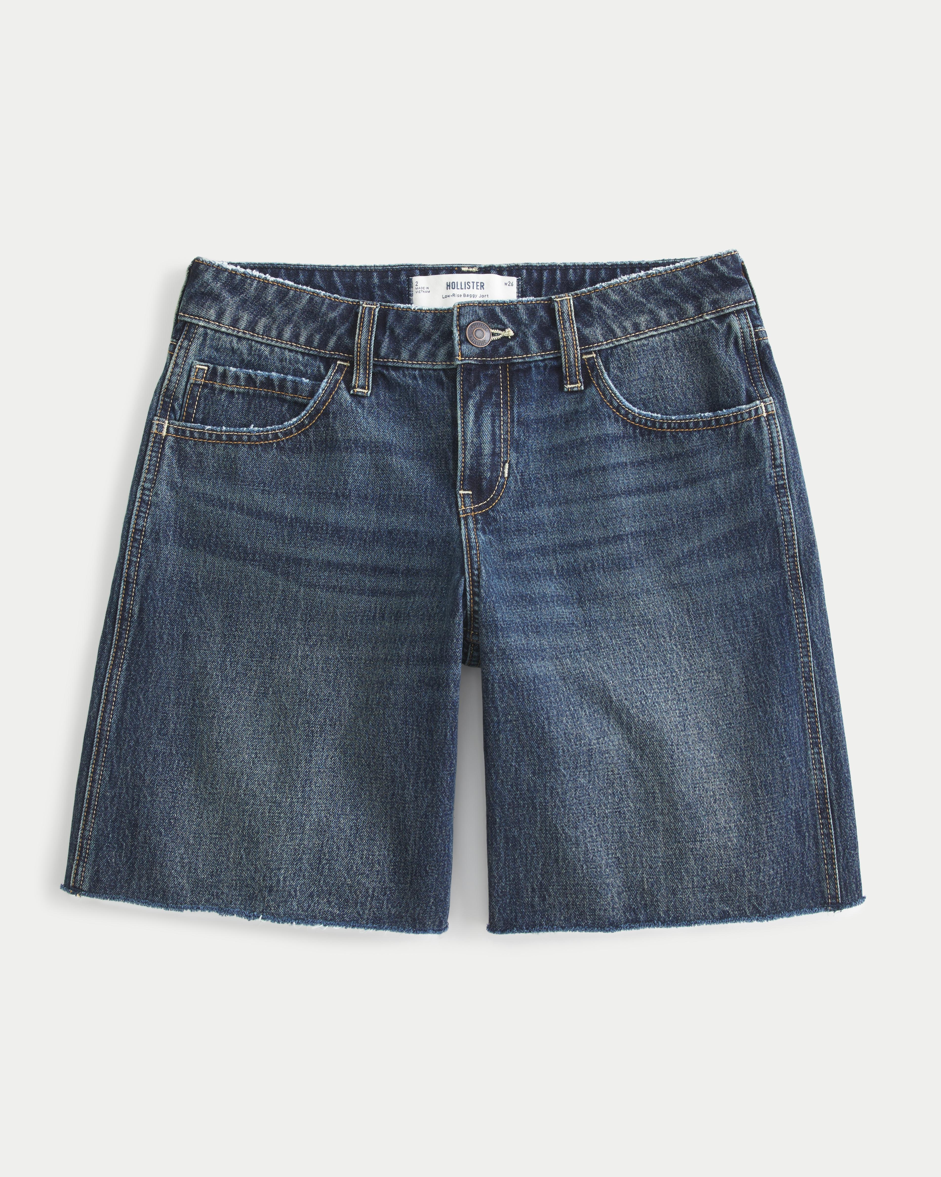 Low-Rise Dark Wash Baggy Jort Product Image