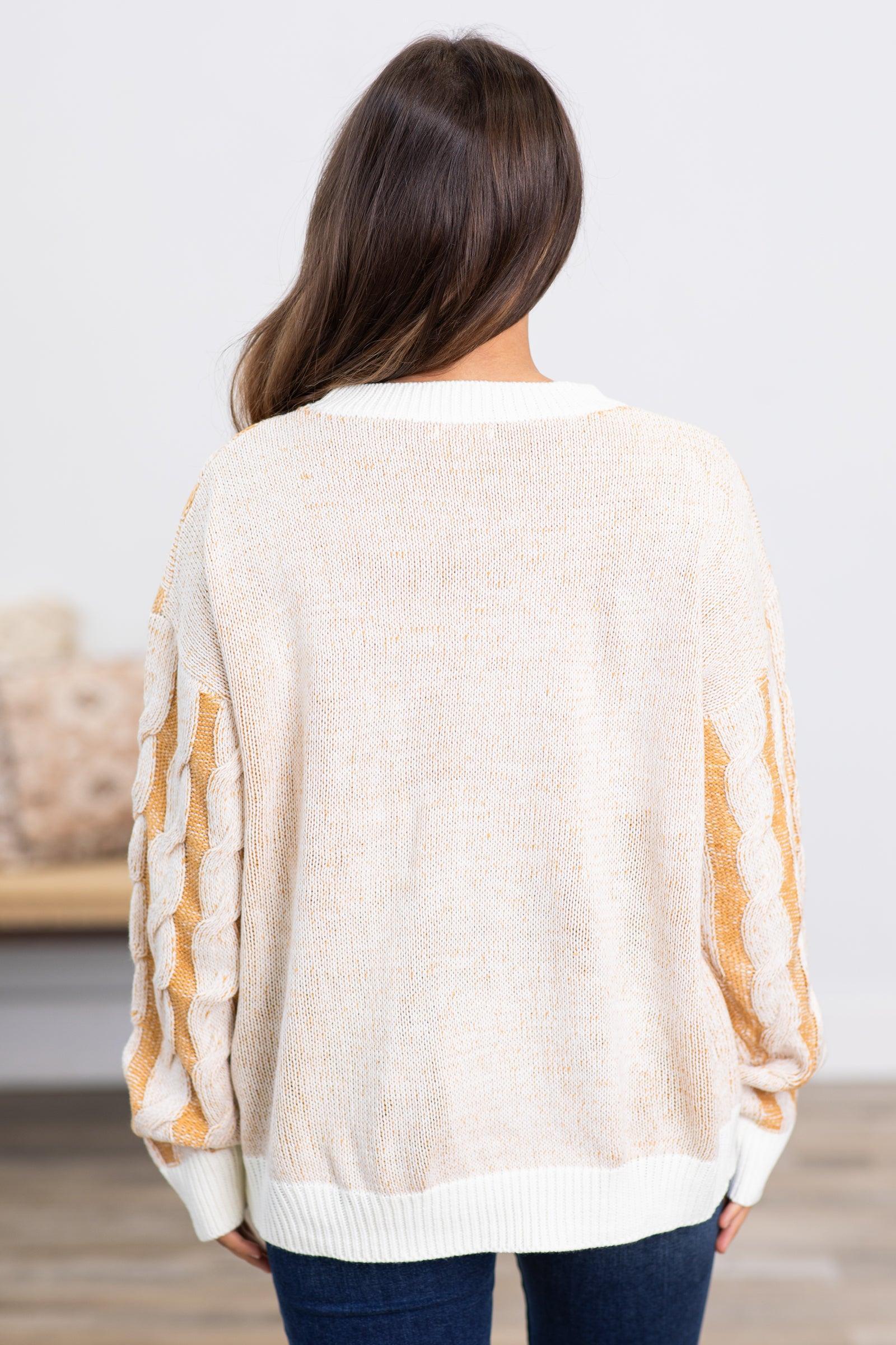 Mustard and Ivory Cable Knit Sweater Product Image