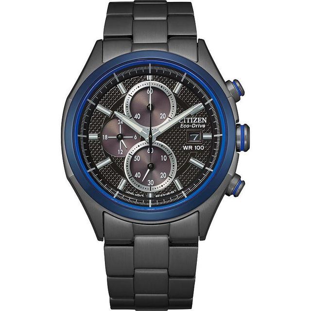 Citizen Eco-Drive Mens Chronograph Black Stainless Steel Bracelet Watch 41mm Product Image