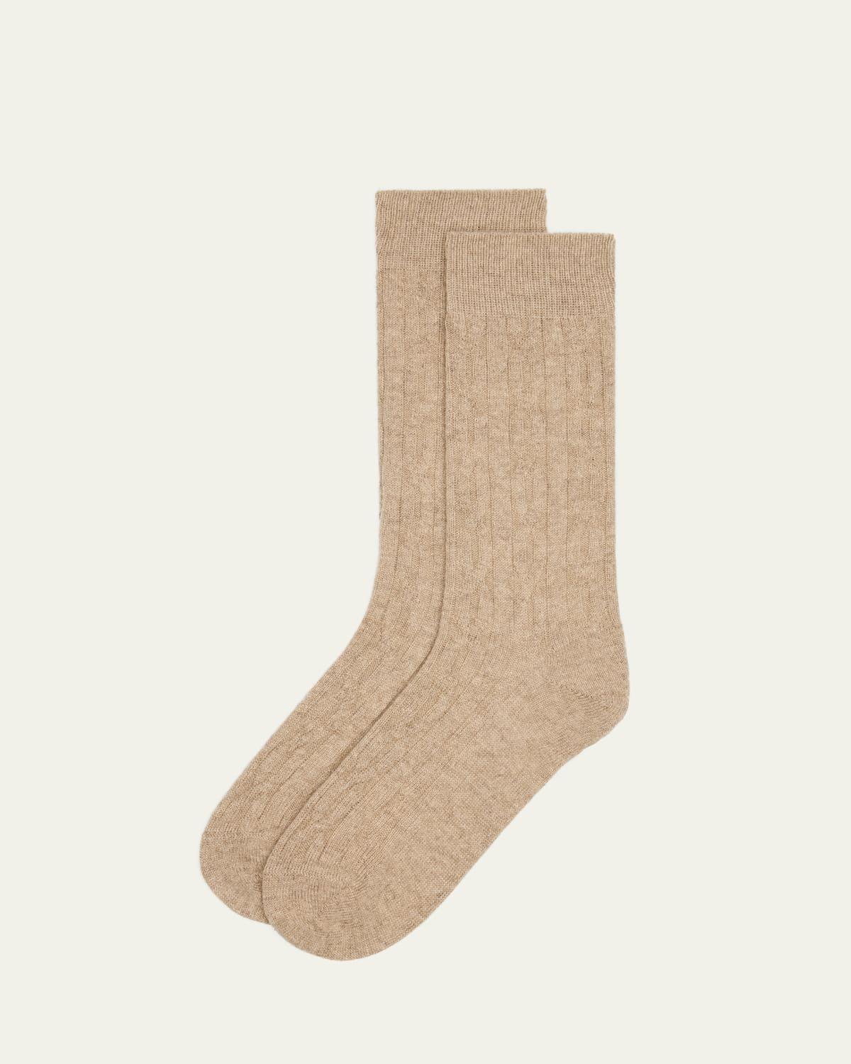 Mens Cashmere Cable Knit Mid-Calf Socks Product Image