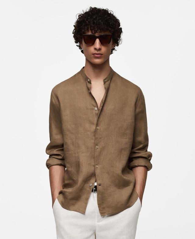 MANGO MAN - 100% linen Mao collar shirt beigeMen Product Image