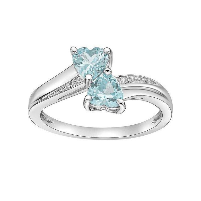 Gemminded Sterling Silver Gemstone & Diamond Accent Double Heart Bypass Ring, Womens Created Aquamarine Product Image