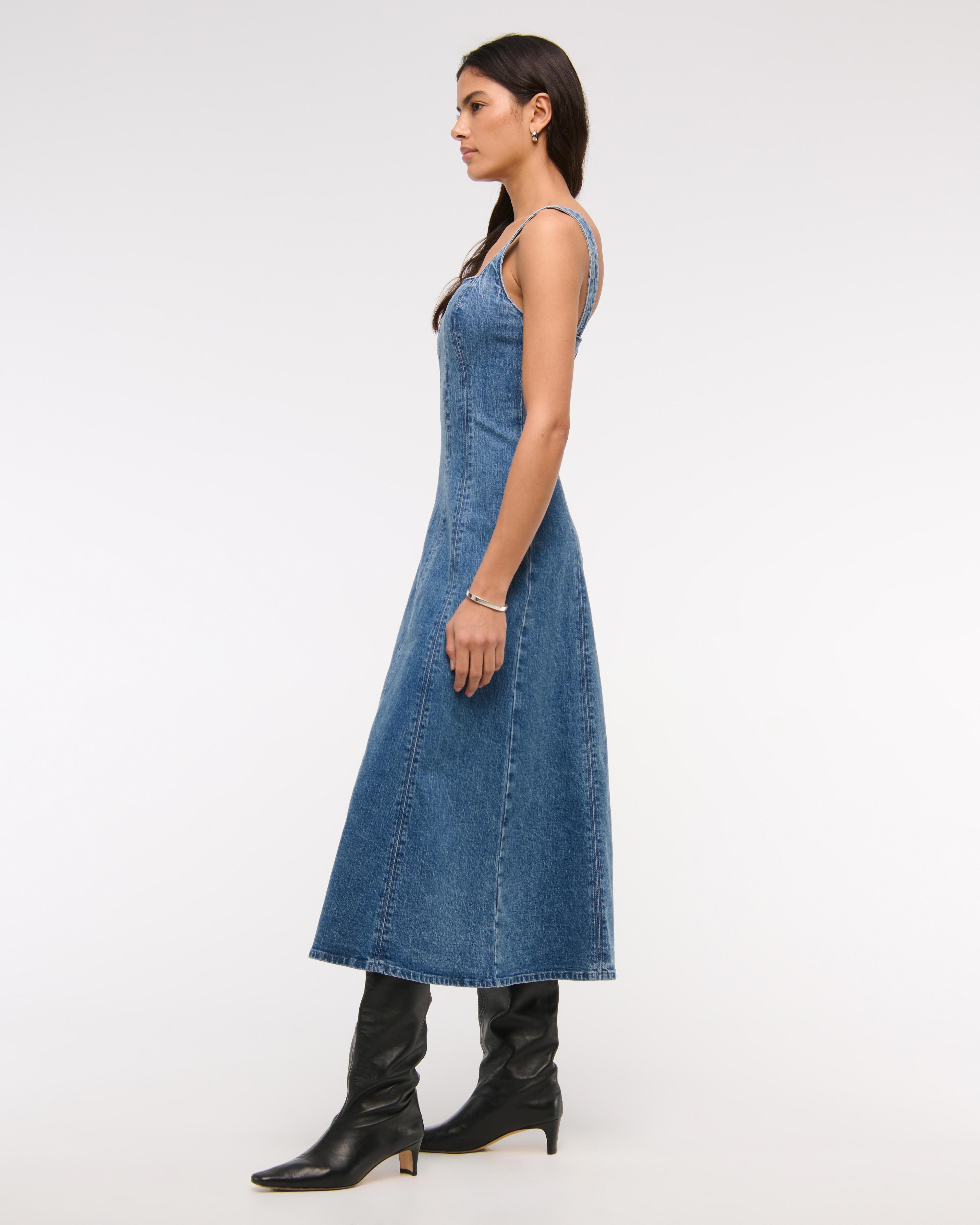 The A&F Mila Denim Midi Dress Product Image