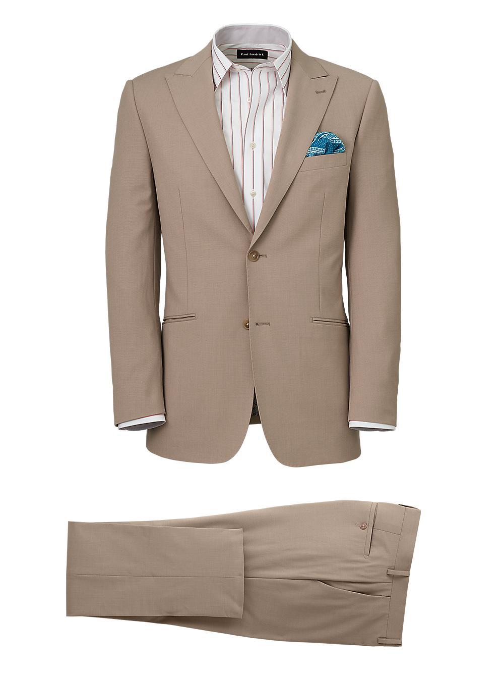 Wool Stretch Bengaline Single Breasted Peak Lapel Suit - Light Tan Product Image