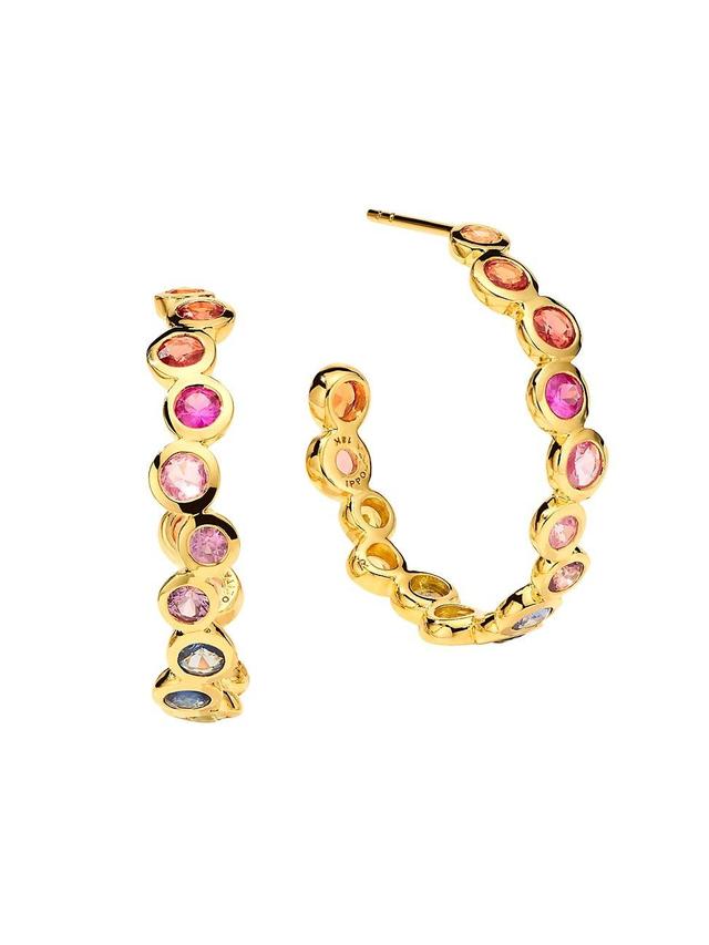 Womens Stardust Starlet #2 18K Yellow Gold & Rainbow Sapphire Hoop Earrings Product Image