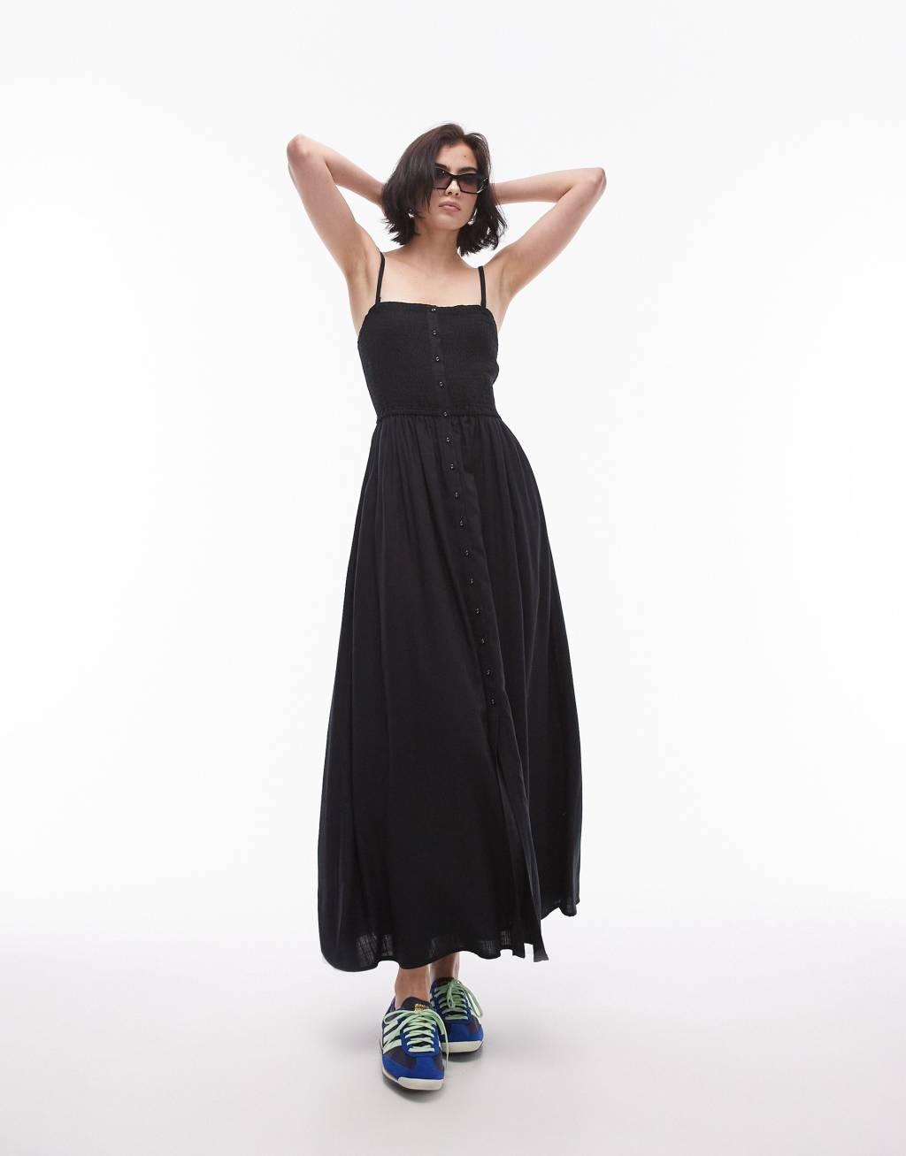 Topshop button down midi dress in black  Product Image