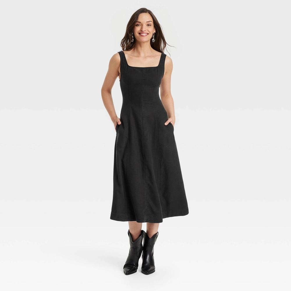 Womens Fit & Flare Midi A-Line Dress - Universal Thread Black XL Product Image