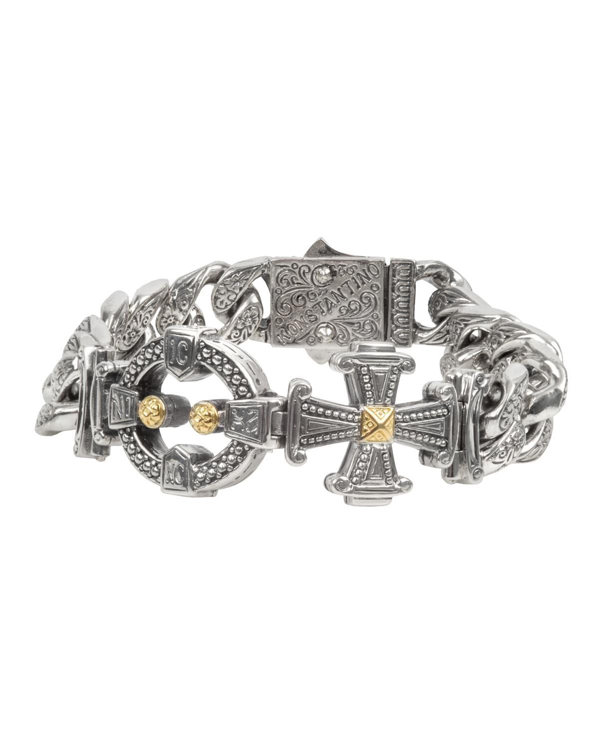 Mens Stavros Sterling Silver Link Bracelet with 18k Gold Details Product Image