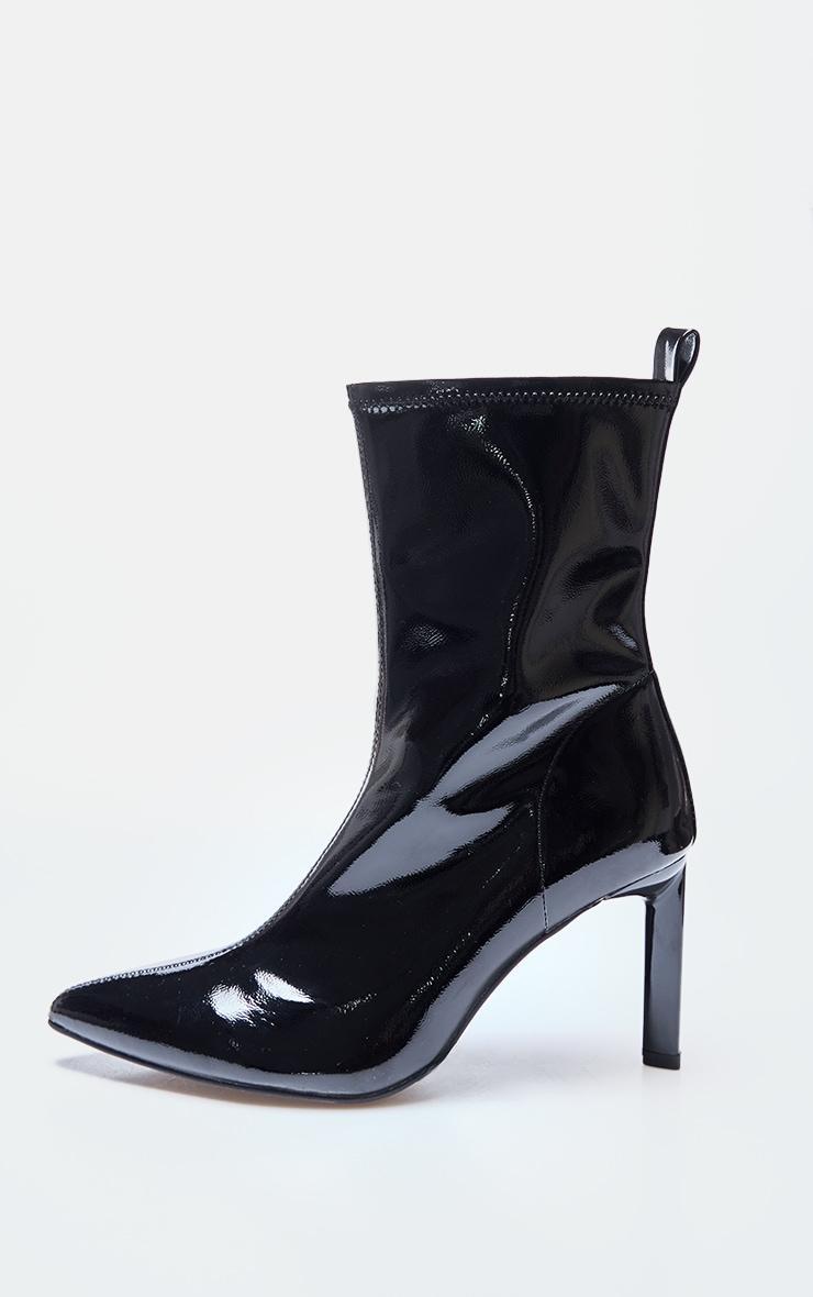 Black Patent PU High Stiletto Heeled Sock Boots Product Image