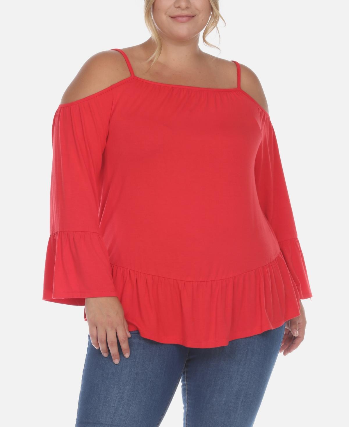 White Mark Plus Size Cold Shoulder Ruffle Sleeve Top Product Image