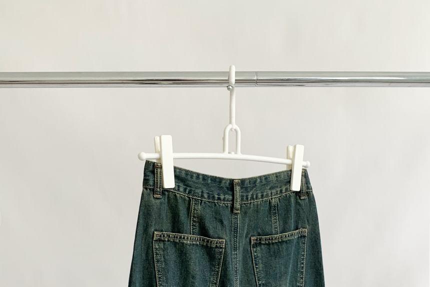 Mid Waist Washed Denim H-Line Skirt Product Image