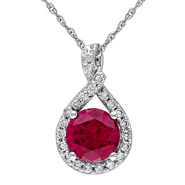 Stella Grace 10k White Gold 1/4 Carat T.W Diamond & Lab-Created Ruby Teardrop Pendant Necklace, Womens Red Product Image