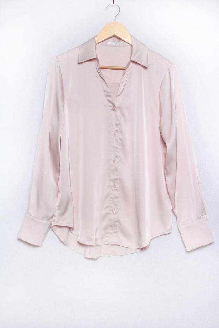 Long Sleeve Satin Blouse Product Image