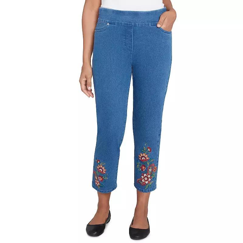 Womens Alfred Dunner Floral Embroidered Ankle Jeans Medium Blue Product Image