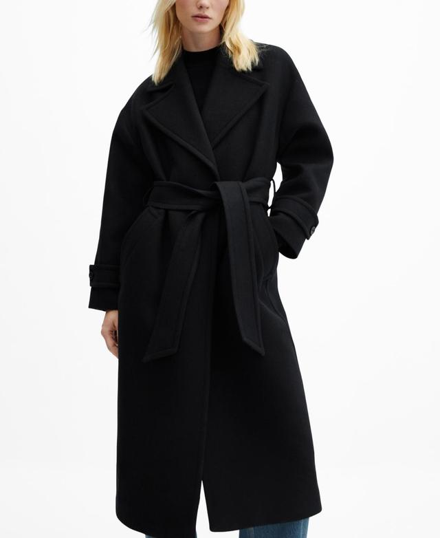 MANGO Wool Blend Garbardine Belted Coat Product Image